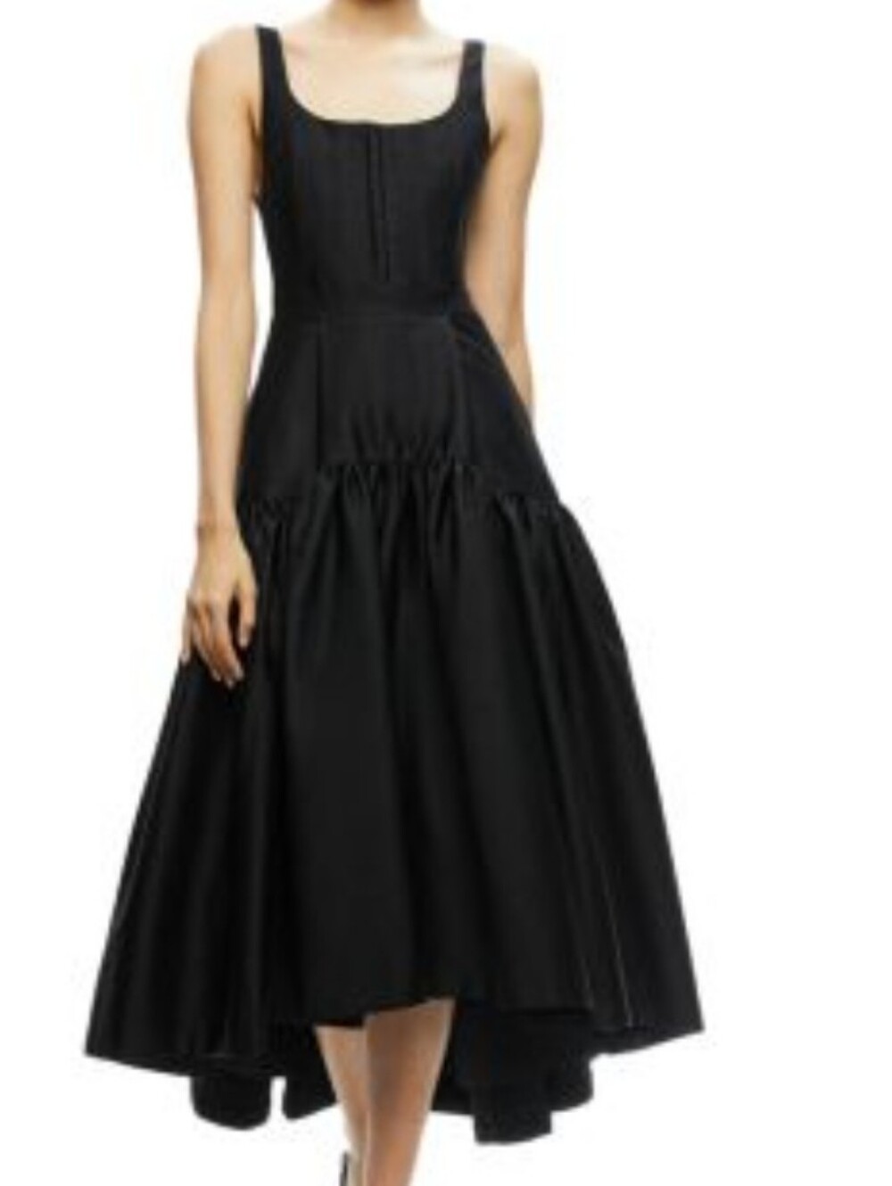 ALICE & OLIVIA DIANA ASYMETRIC COTTON BLEND MIDI DRESS - Picture 2 of 10